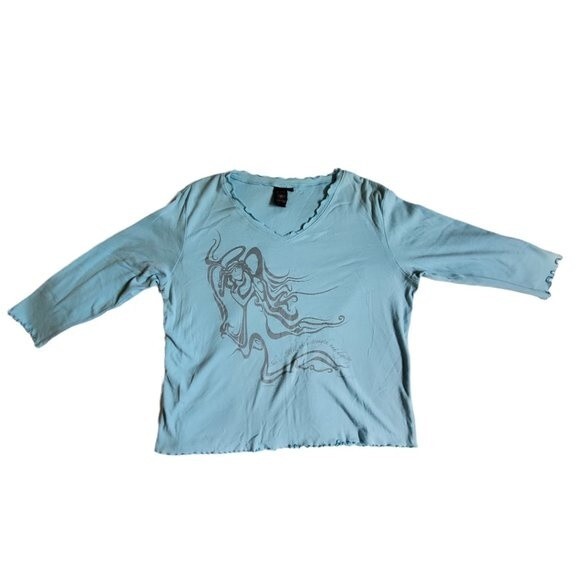 Sun Moda light blue v-neck 3/4 sleeve top sz L - Picture 1 of 16